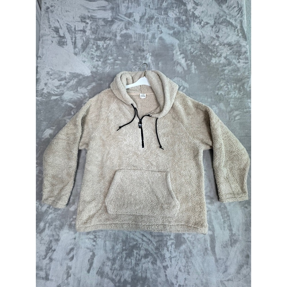 PINK Victoria's Secret Sherpa Fleece Hoodie Pullover Tan Beige‎ Size L